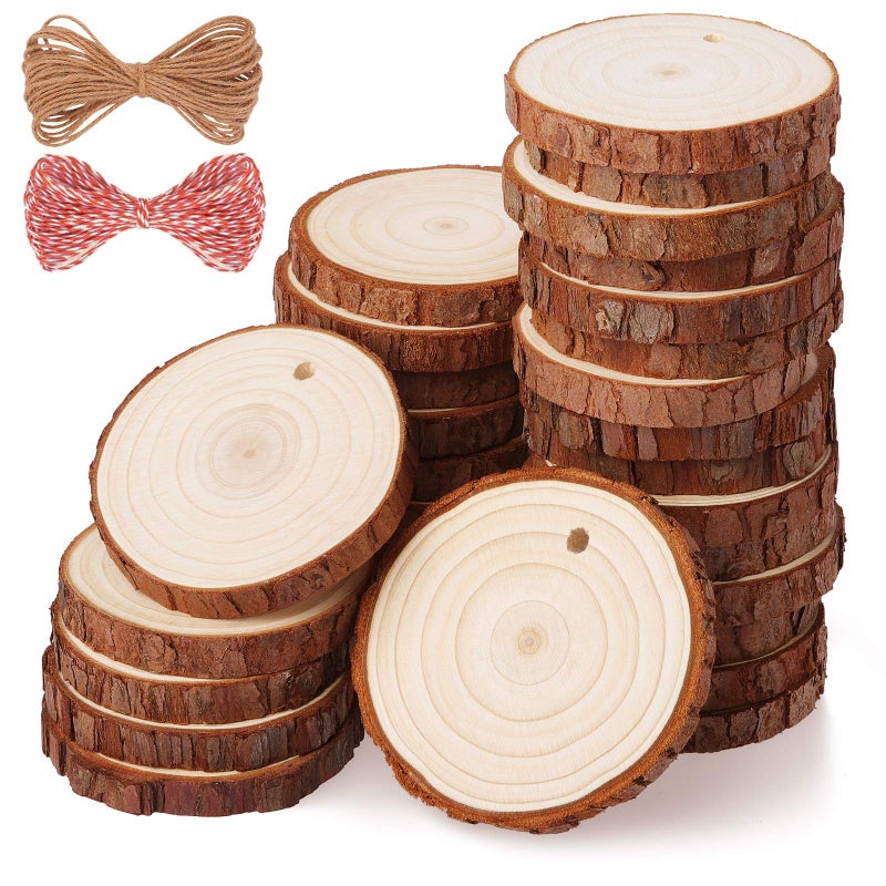 Fuyit Wood Slices 30 Pcs 2.0-2.4 Inches Craft Wood kit Unfinished Predrilled Tree Slices with Hole, Wooden Circles for Arts and Crafts Christmas Ornaments DIY Crafts - Image 1
